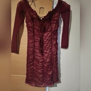 NWT Rouched maroon small fashion nova dress